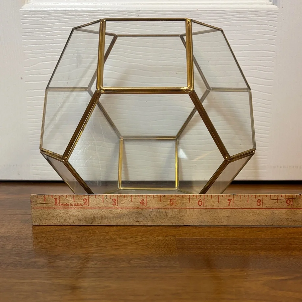 Geometric Glass Terrarium with Gold Trim - Picture 3 of 3